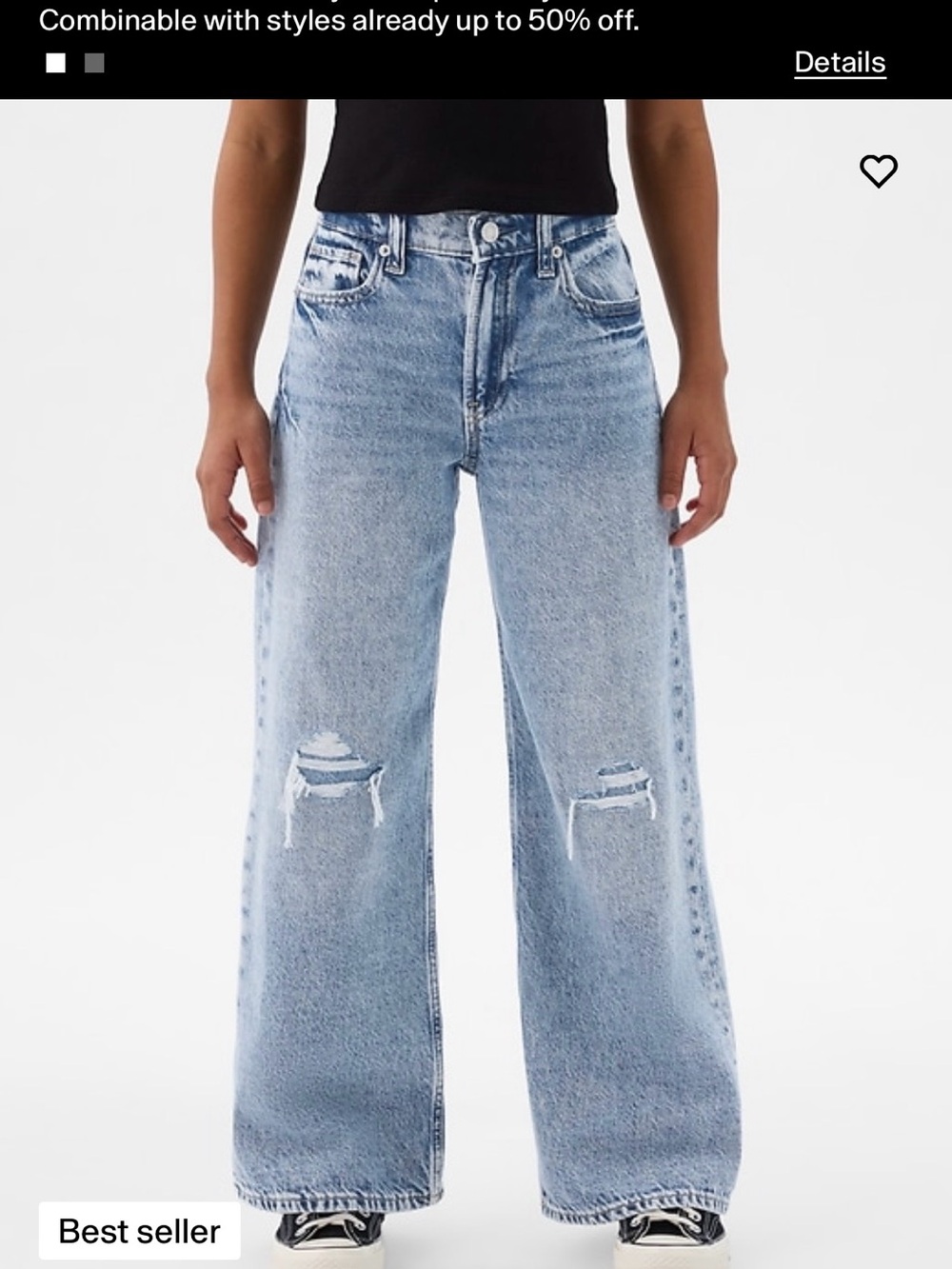 GAP Light Blue Low Stride Wide-Leg Distressed Jeans